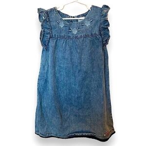 HUDSON | Little Girls Sapphire Floral Boho Embroidered Denim Dress | Size 6x